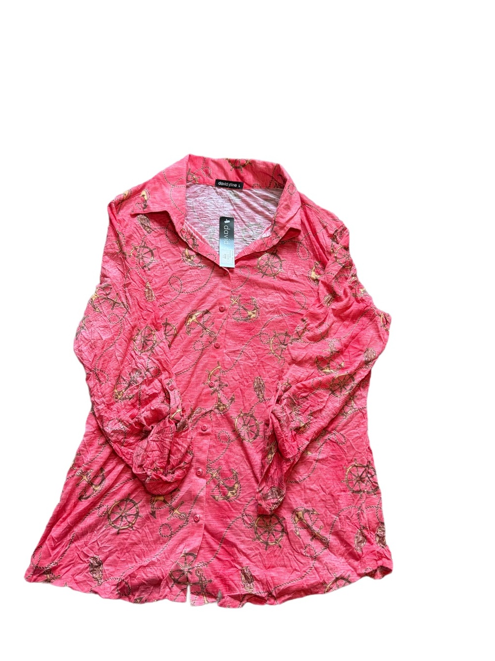 David Cline Coral Pink Nautical-Print Button Front Shirt - Picture 2 of 6